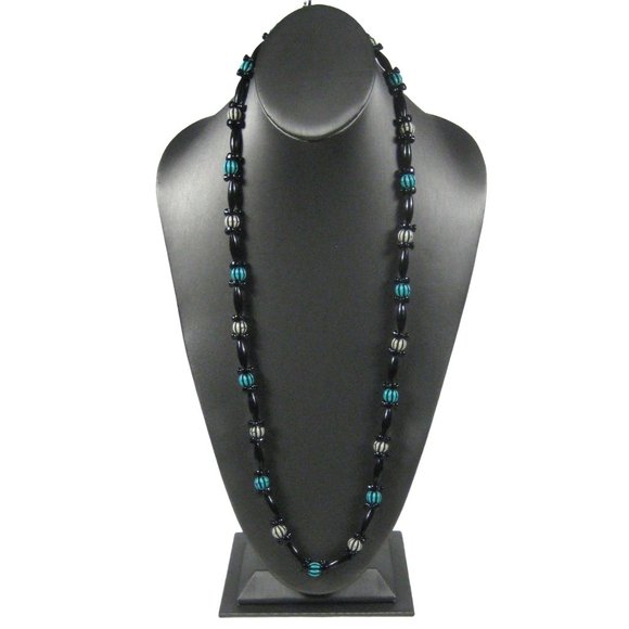 Necklace Plastic Beaded 33 inch Vintage Strand Ethnic Retro Black White NO CLASP - Picture 2 of 6